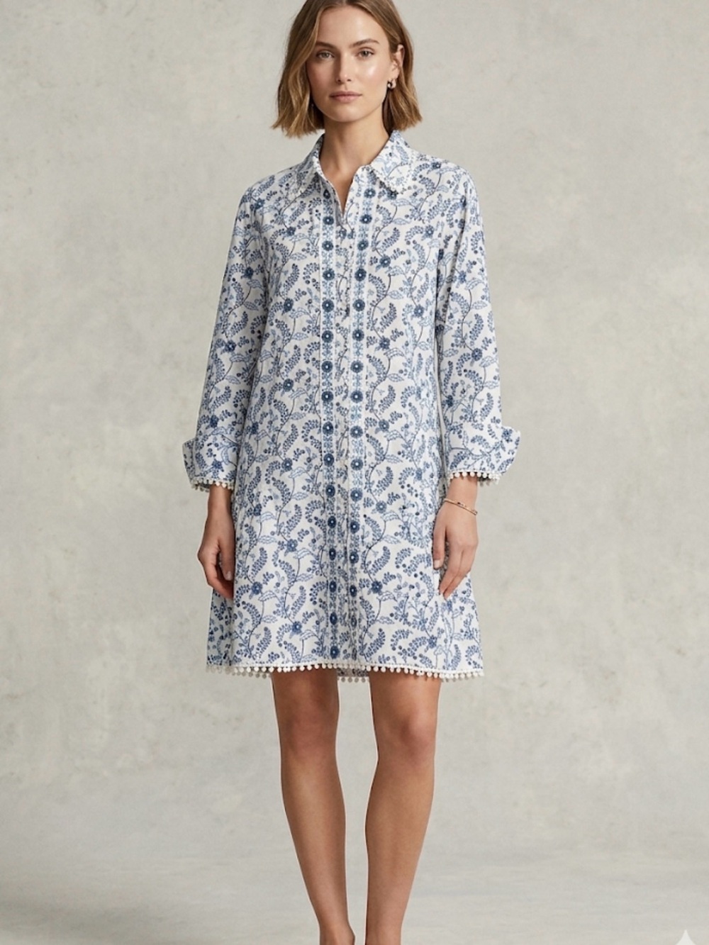 Asha by Ashley McCormick Blue Paisley Button-Front Midi Shirt Dress
